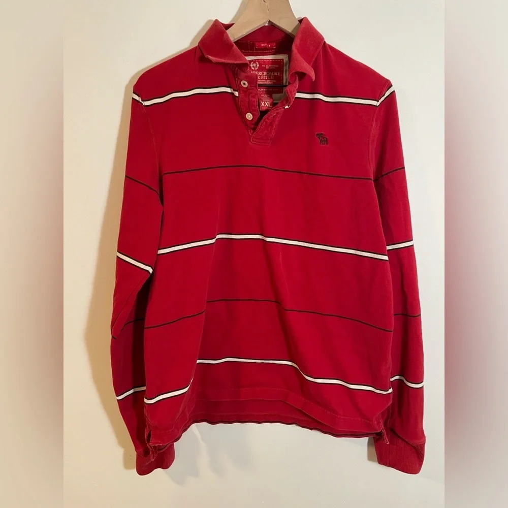 VTG Abercrombie & Fitch Long Sleeve Rugby Polo Shirt Red White Stripe 90’s XXL